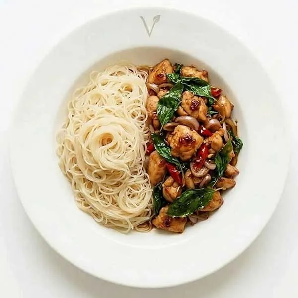 Thai basil chicken stir fry with vermicelli rice